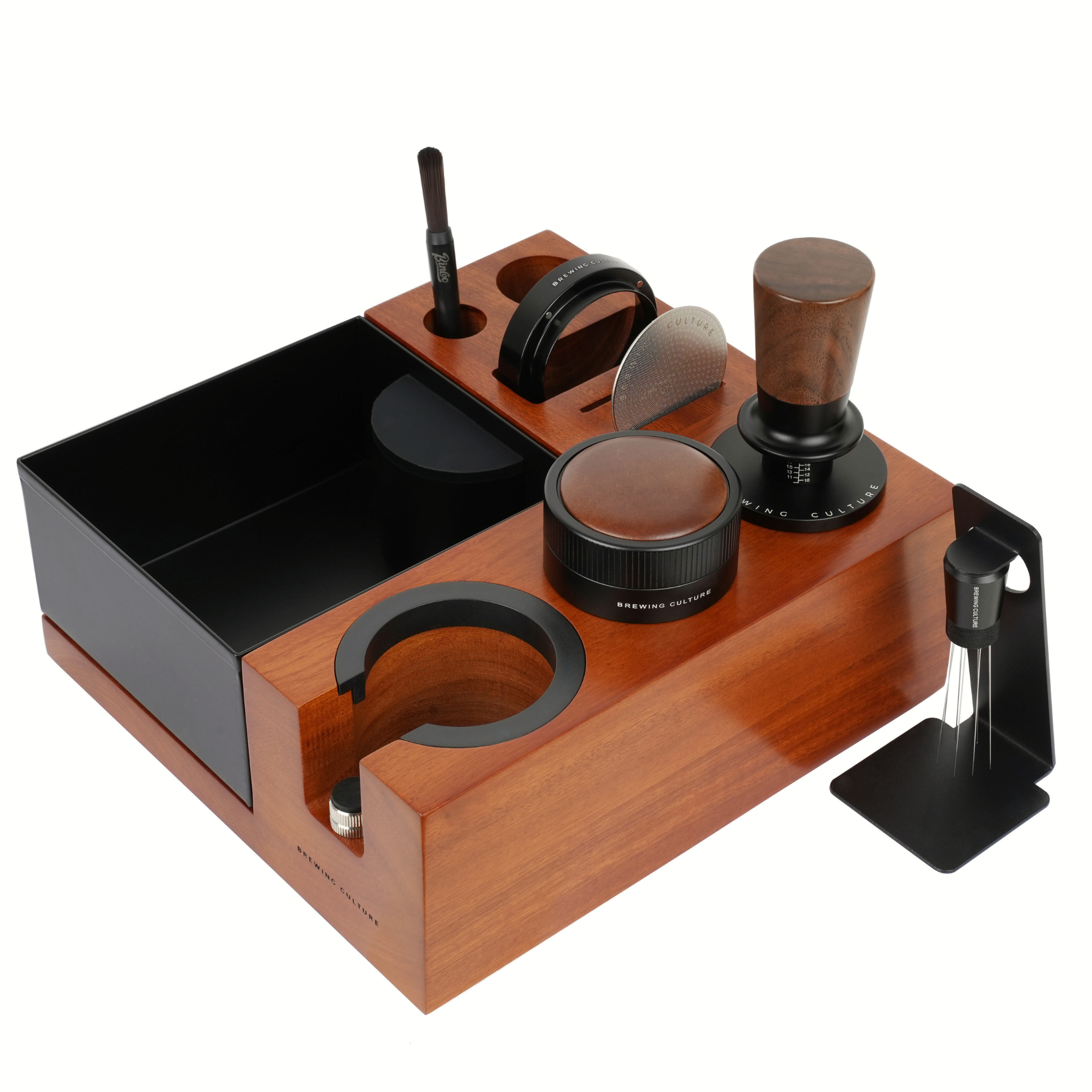 BC Mahogany Tamping Station & Knock Box Set W2
